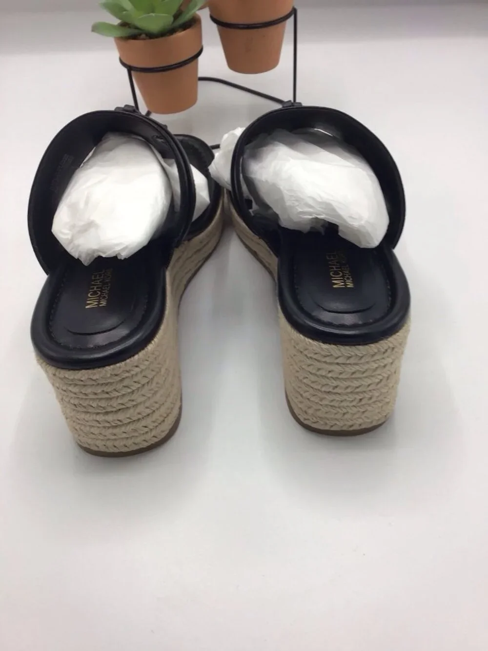 Michael Kors Black Leather Thong Wedge Sandal Women’s 8 M